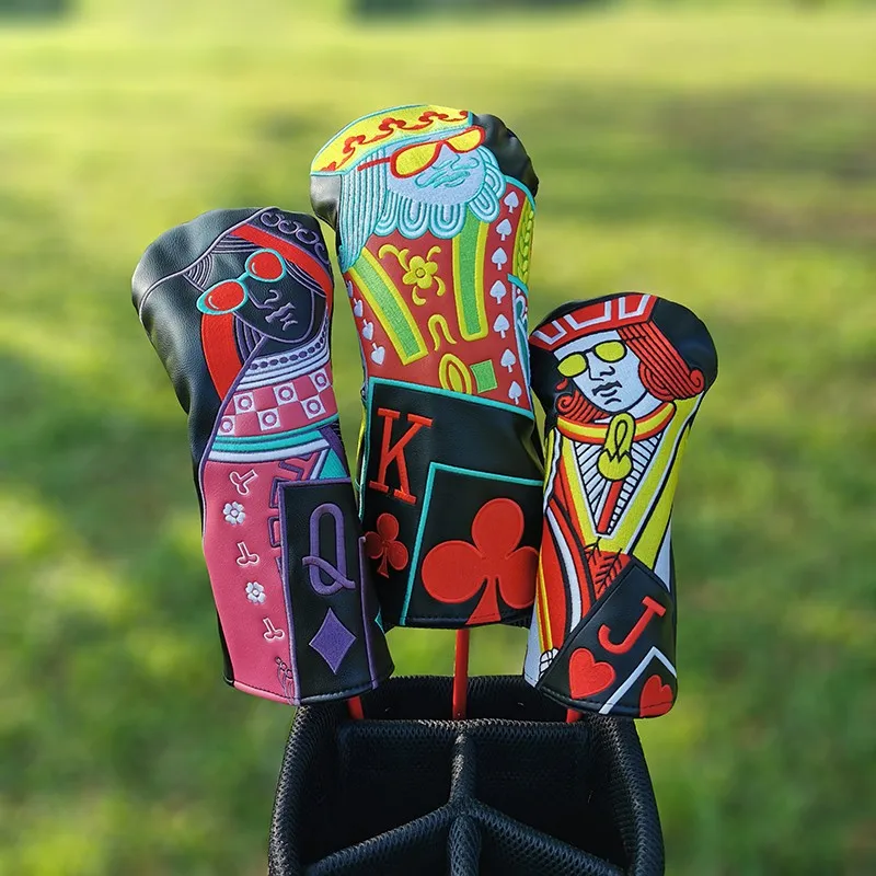 Playing card Golf Wood Cover Driver Fairway Hybrid Waterproof Protector Set PU Leather Soft Durable Golf head Club Putter Covers