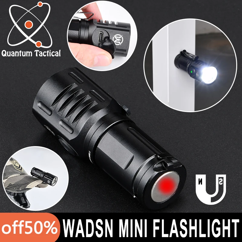 Tactical MINI Metal Flashlight Outdoor Hunting Scout Light Wadsn White LED Spotlight Type-C Charging Port Use 18350 Battery