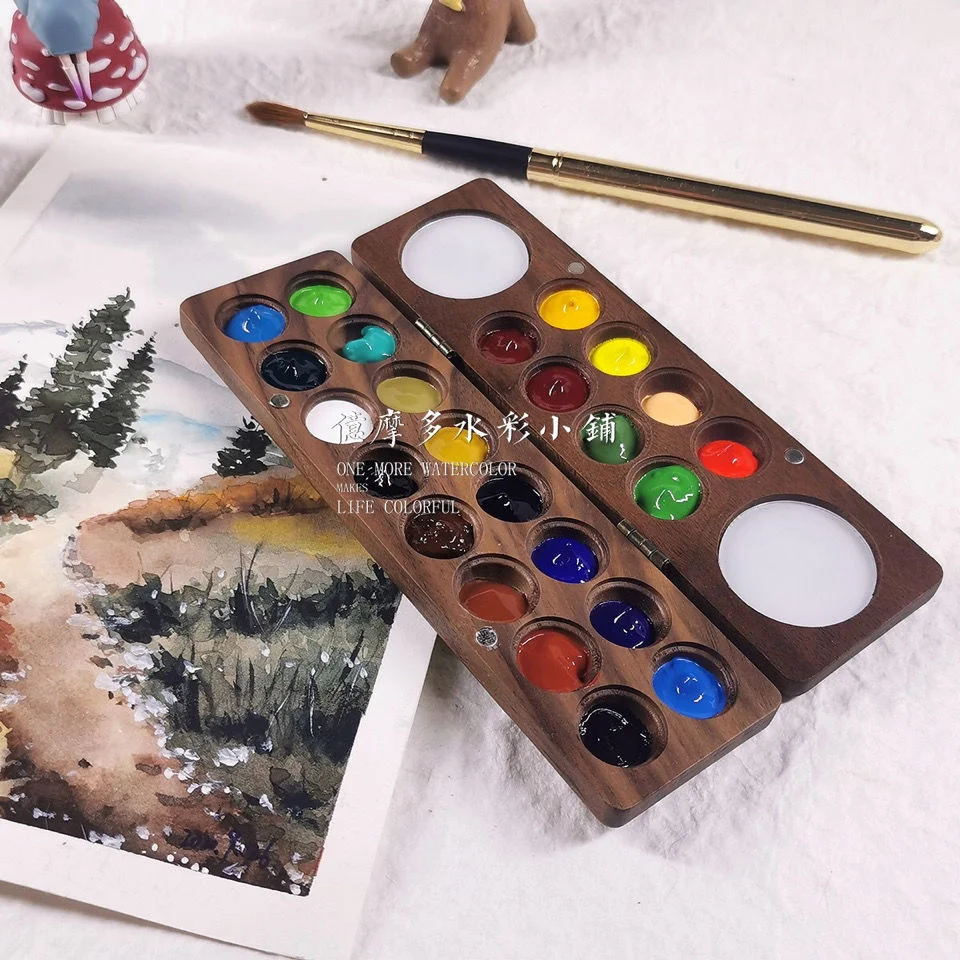 Pure Handmade Creative  Ins Style Wood Watercolor Box Mini Walnut Paint Box Crafts