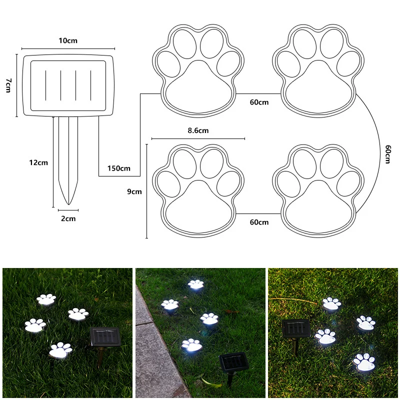 La nuova luce solare a LED per zampa di cane, decorazione da giardino impermeabile per esterni, luci da prato impreziosite