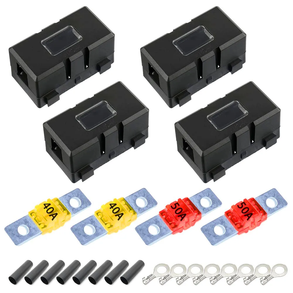 4PCS/Set ANS Fuse Holder With 40A 50A 80A 100A 120A 150A ANL Gold Plated Stud Car Fuses Mini Car Stereo Audio Fuse Carriers