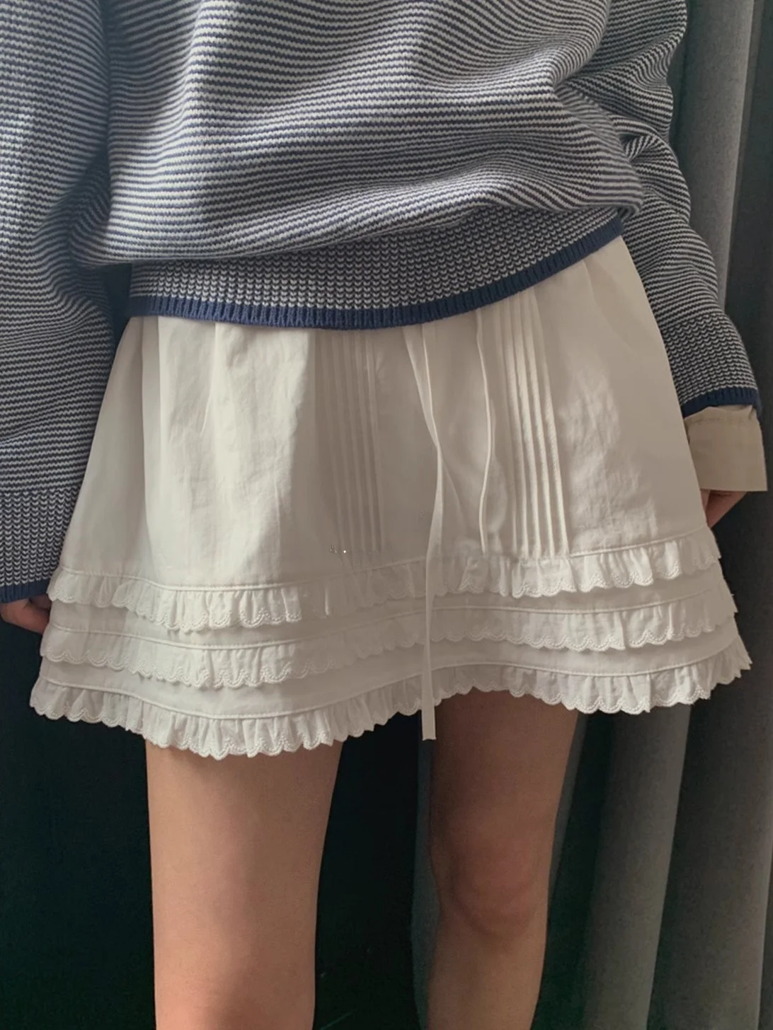 

Korean Sle Sweet Lace Trim A-Line Skirt Pants Spring Summer Loose Feel f-length Girls Skirt Pants Faionable Versa...