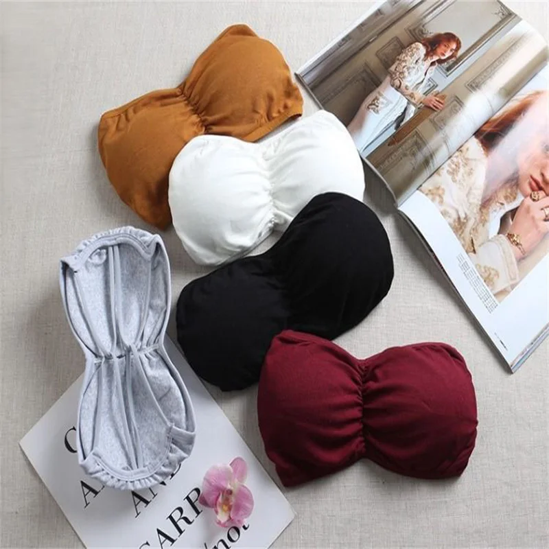 

Women's Non-Slip Chest Gathered Thin Strapless Bra Tube Top Women Cross Back Bralette Wireless Invisible Bra Seamless Underwear