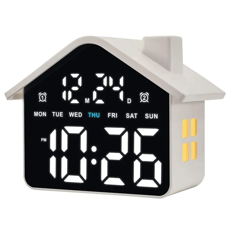ABKP-Digital Alarming Clock, Bedroom Clock With Date And Week Indicator, Double Alarm, Dimmer And Ambient Light