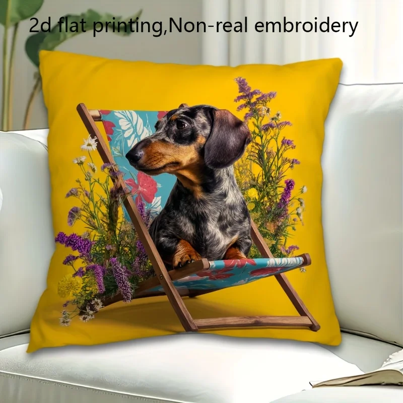 Dachshund Floral Swing Print Pillowcase Cushion Cover Boho Dog Pet Art Home Decor 40x40cm Throw Pillow
