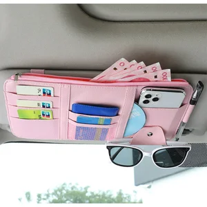 HSR-Carro Sun Target Organizer, car accessories, sunglass, pen, card, small document, storage bag, support, leather PU, multi-Bullet, Wit 10 Main Sales Car Document Door - №4