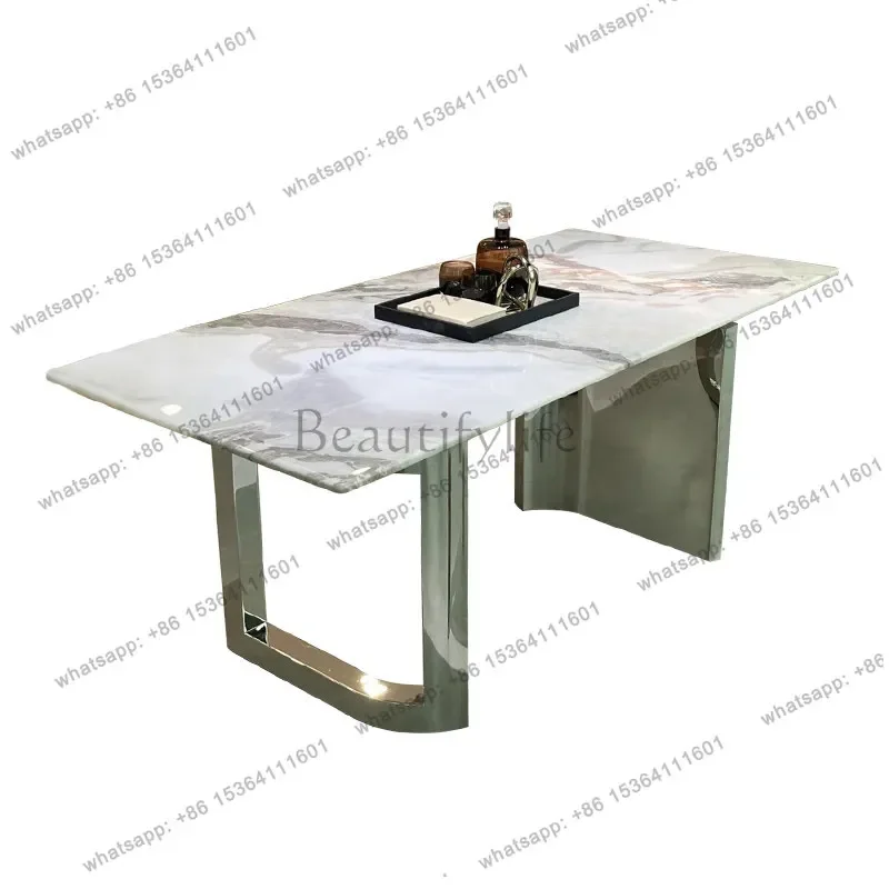 

LXItalian luxury stone white dining table rectangular high-end natural marble dining tableSSS