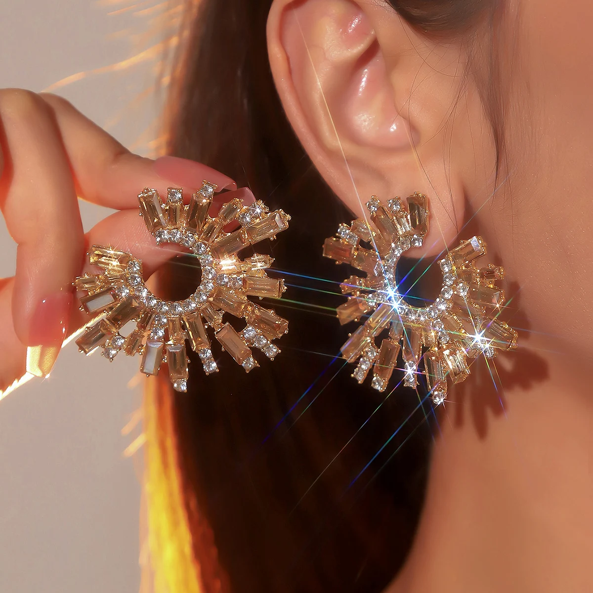 Vintage Rhinestone Statement Earrings Retro Big Cluster Crystal Drop Dangle Earrings for Women
