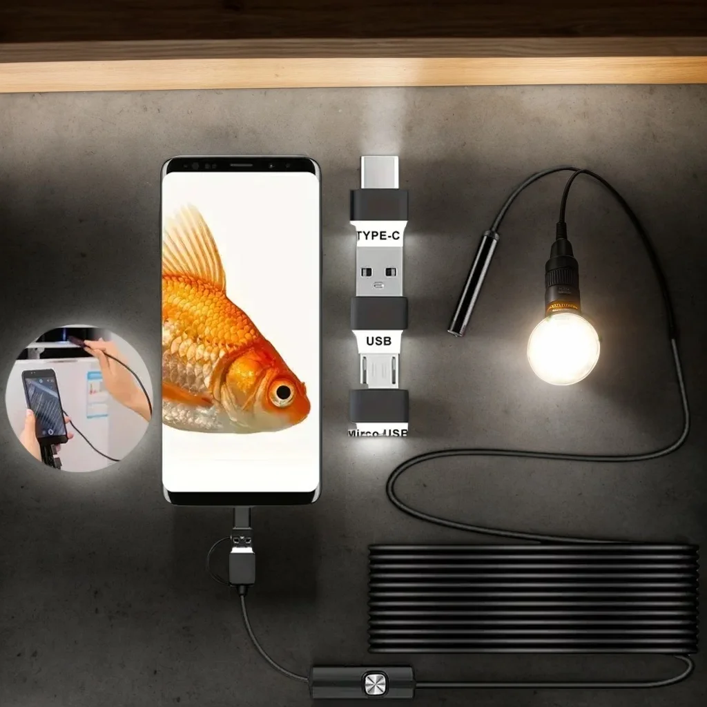 Mini cámara endoscópica 3 en 1: USB/Tipo C/OTG para Android, PC y Smartphone (cámara Snake para coche/inspección)