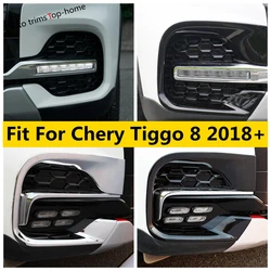 Car Front Bumper Fog Light Lamp Frame Decoration Cover Trim For Chery Tiggo 8 2018 2019 2020 ABS Chrome Exterior Accessories Kit