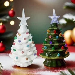 Christmas Tree Night Light Pre-Lit Ceramic Tree Decoration with LED Light Hand Painted Decorative Ornaments for Tabletop