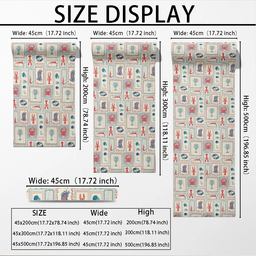 1pc Cartoon Lobster Marine Print Self Adhesive PVC Wallpaper Bedroom Cabinet Living Room Art Wall Fashion Sticker Decoration