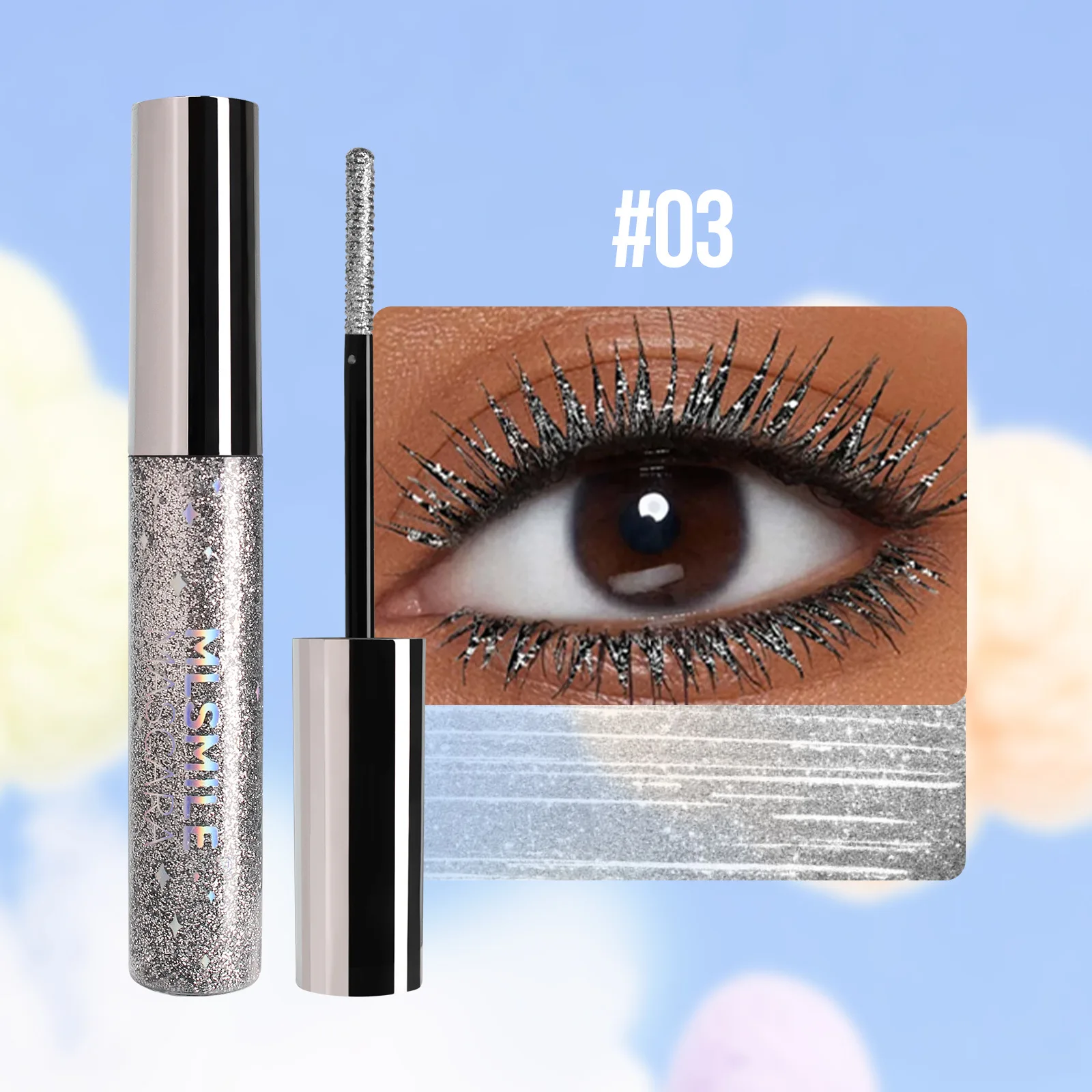 Metallic Glitter Colored Mascara Waterproof Sequins Eyelash Extension Tubing Shimmer Small Brush Head Mascara Cream Women