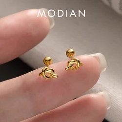 MODIAN Classic Cute Tiny Knot Stud Earring for Women 925 Sterling Silver 3 Color Geometric Ear Studs Fine Jewelry Girl Gift