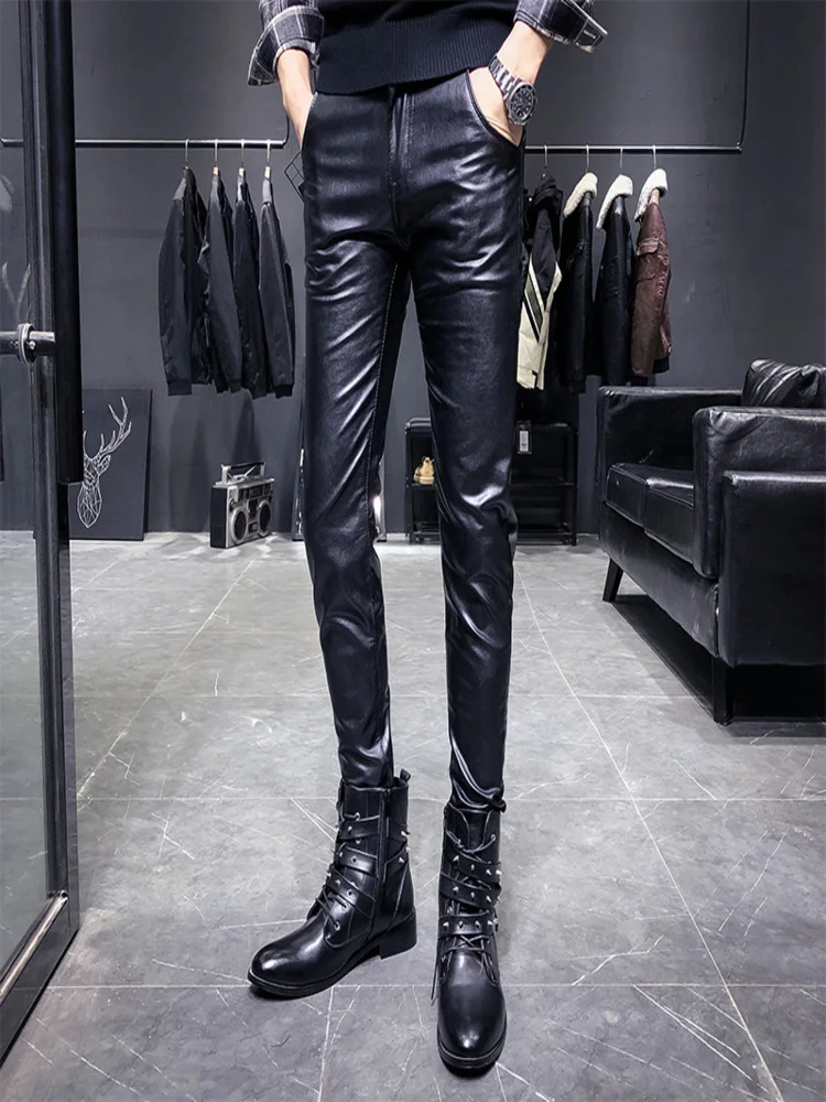 Fashionable and Waterproof Korean Style Leather Pants for Men, High Quality Elastic Motorcycle Boutique pants