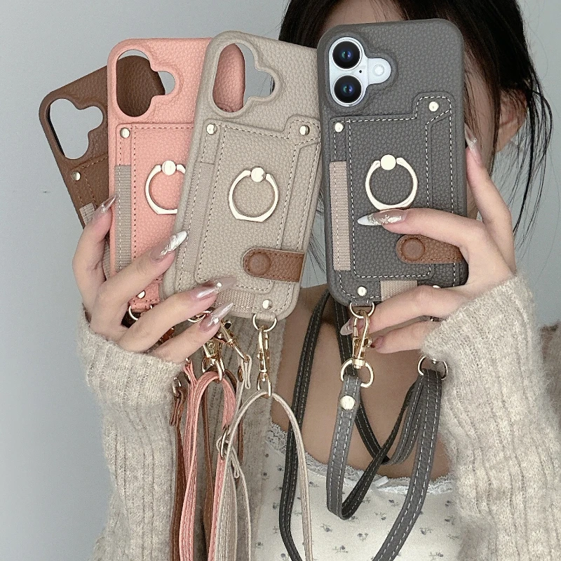 

Crossbody Long Hanging Rope with Bracket Card Slot Storage Phone Anti Fall Protective Case Suitable IPhone 15 16 17 Full Series