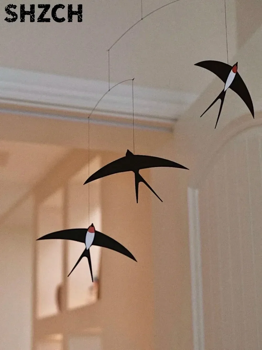 Danish Swallow Air Balance Pendant Silent Wind Chime Flying Bird Kindergarten Kids Room Living Room Interior Decoration Gift