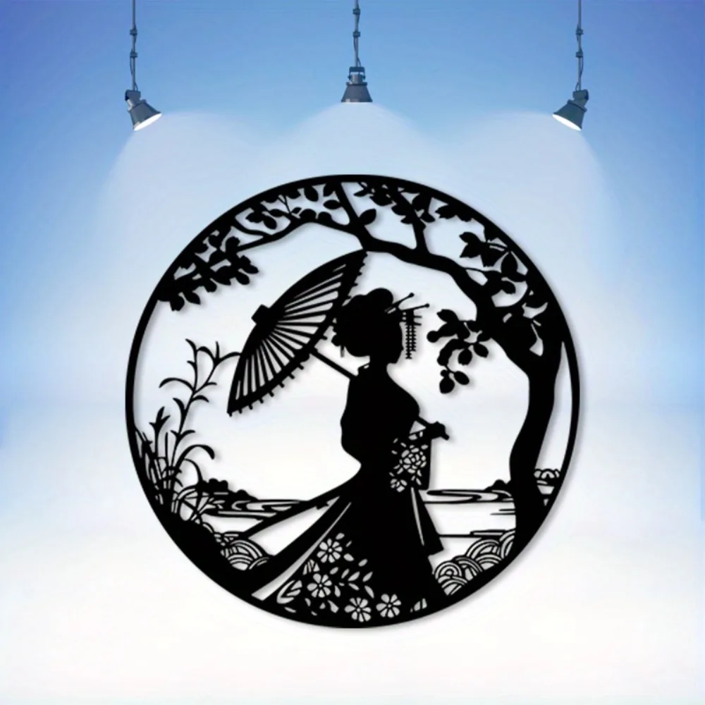 Sakura Geisha Metal Wall Art Rust-Proof Japanese Sculpture Home Decor