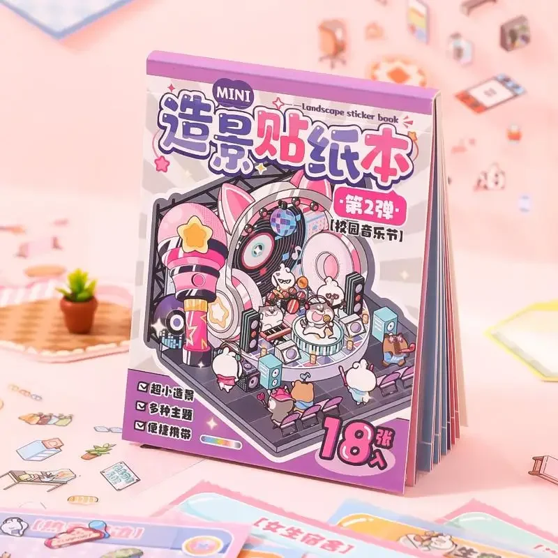Kids Craft Stationery Mini Stacking Sticker Book Scenery DIY Handbook Material