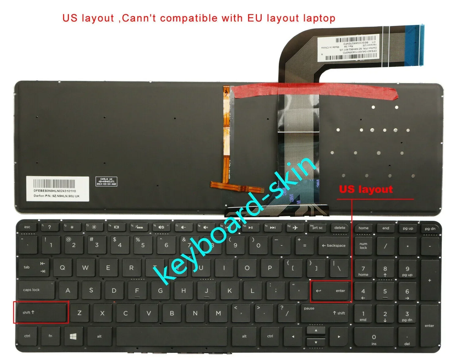 لوحة مفاتيح الولايات المتحدة الجديدة مع الخلفية لا الإطار ل HP 15-K 17-K M7-K ، 15-Kxxx ، 17-Kxxx ، M7-Kxxx 15-k000nl m7-k111dx 17-k207nf سلسلة كمبيوتر محمول