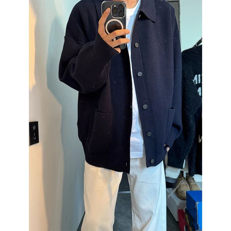 

Мужской кардиган свободного кроя из кашемира, осенний, высококачественный, в стиле кэжуал, с отложным воротником, вязаная верхняя одежда Cleanfit