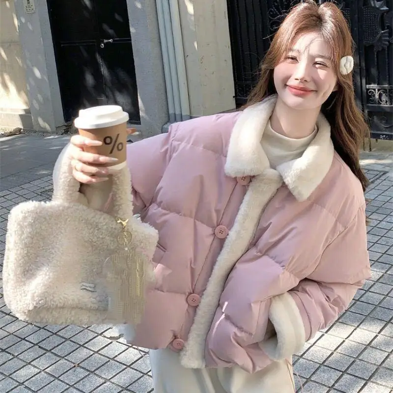 

Hot Cotton-Padded Jacket Short Style Autumn and Winter Versatile Thicken Lapel Keep Warm Cotton-Padded Jacket Coat Dopamine New