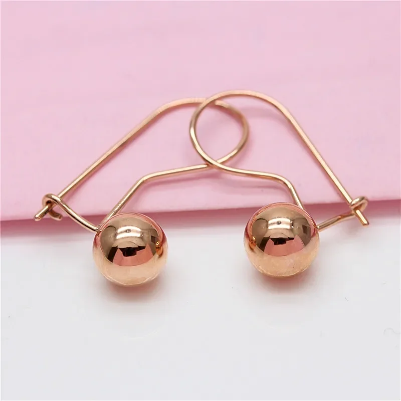 Original 585 Purple Gold Glossy Round Bead Earrings for Women 14K Rose Gold Fashion Simple Shiny Design Party Gift Jewelry