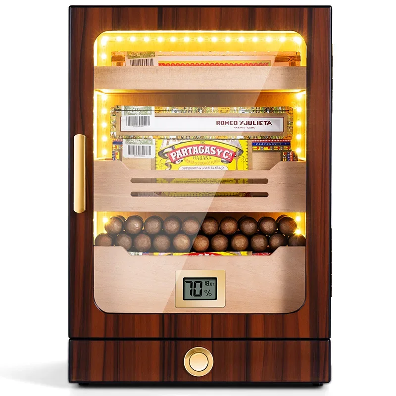 Humidor Cedar Cigar Moisturizer High Perspective Window Three Layers Large Capacity LED Light Ebony