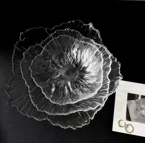 Nampan Buah Kaca Kristal Bunga Gaya Eropa Nampan Teh Minimalis Rumah Tangga Besar Nampan Makanan Ringan Putih Mutiara Gaya Minimalis 6 piring kristal penjualan terbaik - №