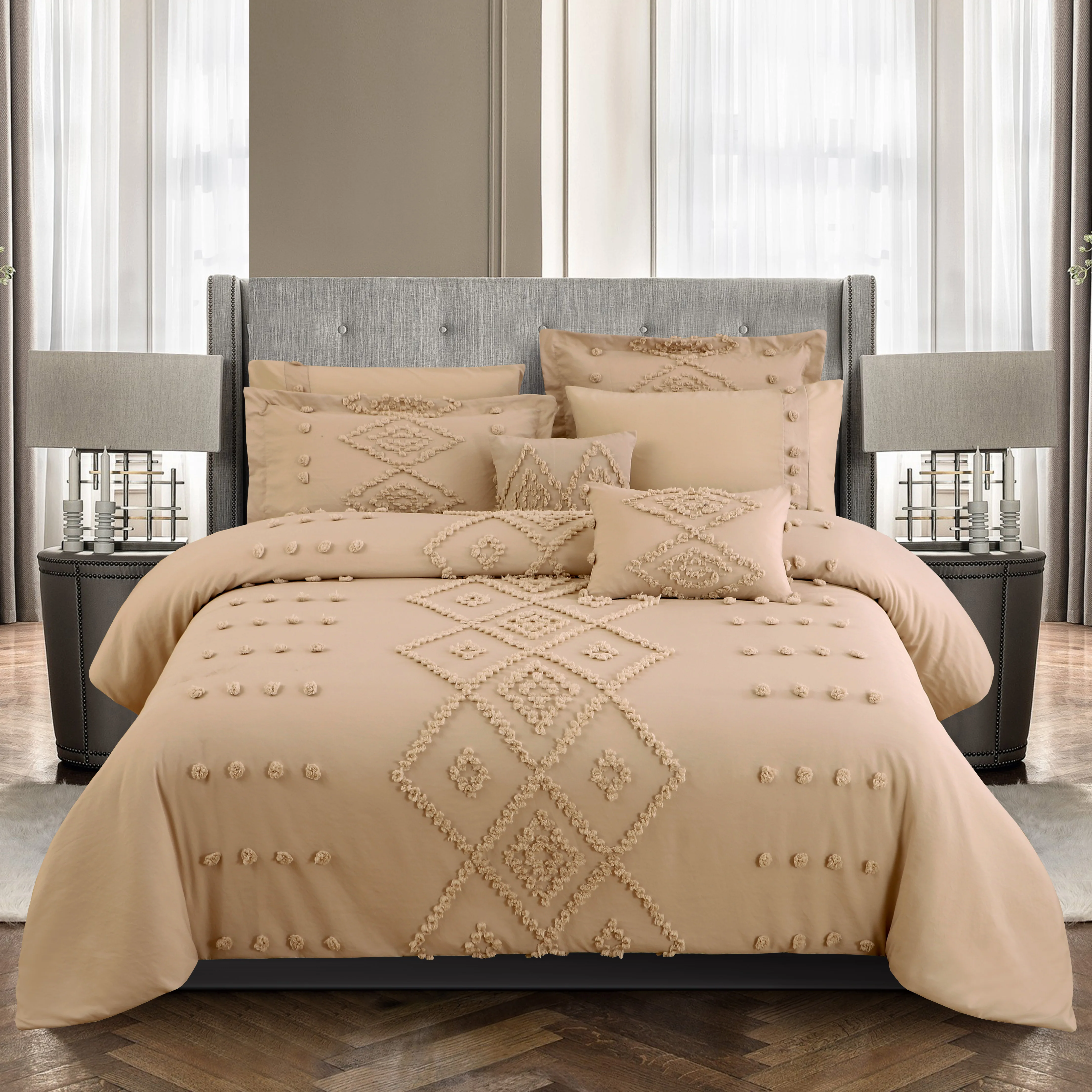 

Best Selling Tufted Comforter Embroidery Jacquard 8Piece Tufted Bedding Comforter Sets