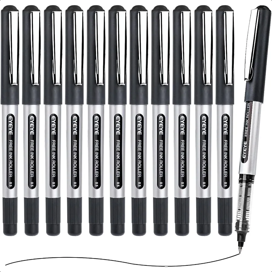 

0.5mm Black Pens 12 Pack Extra Fine Point Rollerball Pen Quick Dry Liquid Ink Pens Fine Point Smooth Writing Pen for Journaling
