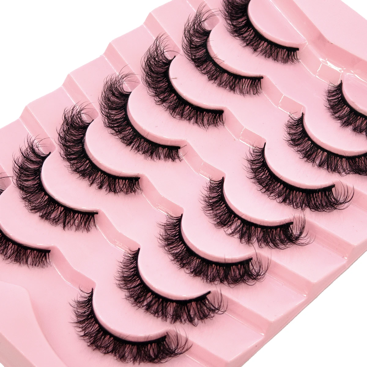 7 pairs Slant Flying Mink Eyelash Natural Eyelash Russian Striped Eyelash False Eyelash Transparent TapeNatural Appearance