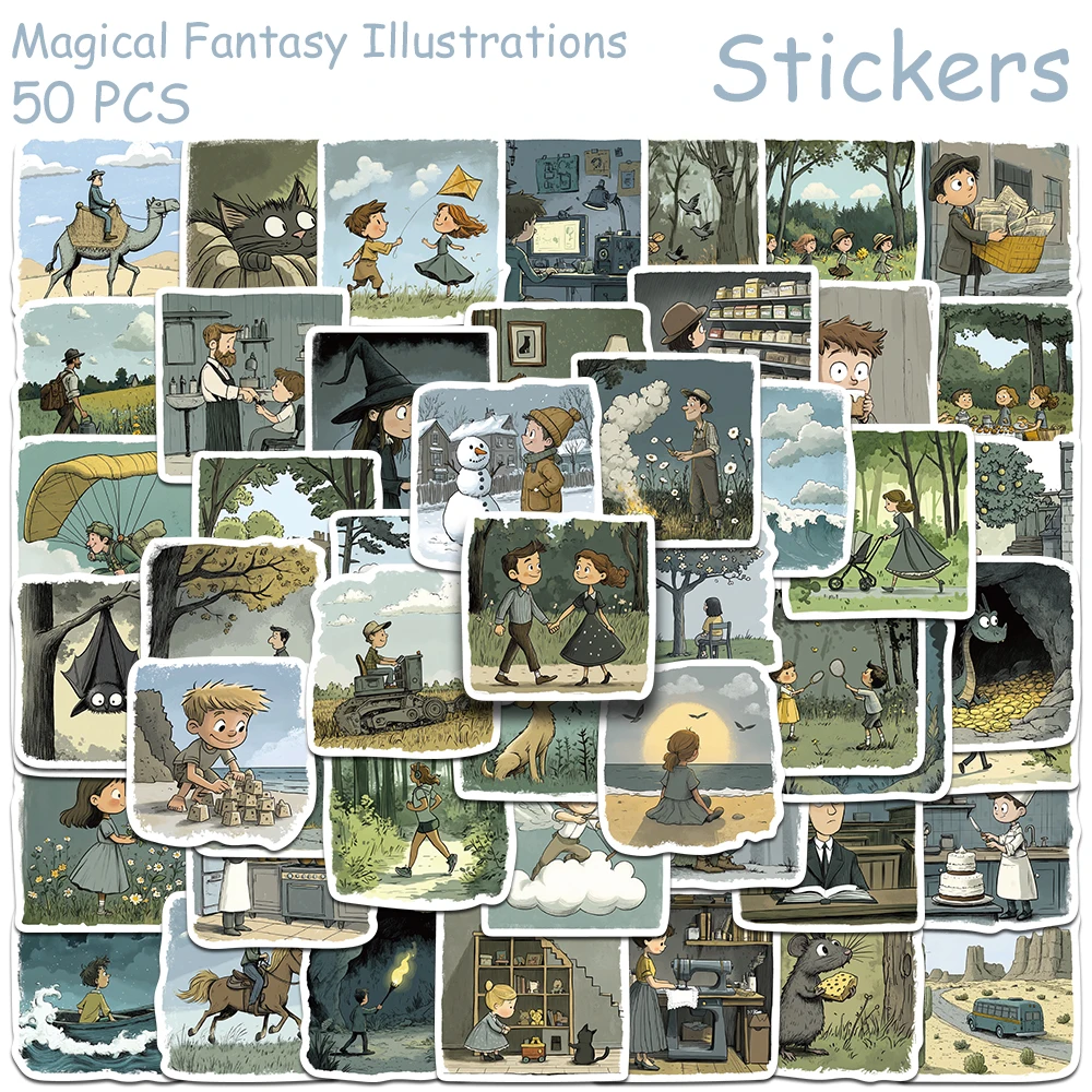 

50pcs Magical Fantasy Illustrations Stickers Decals For Phone Laptop Skateboard Helmet Notebook Aesthetic Waterproof Stickers