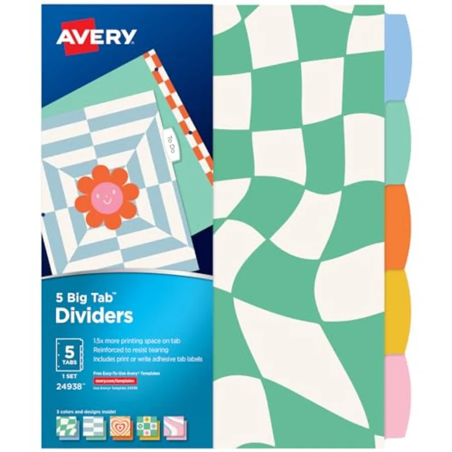 

Big Tab Reversible Fashion Dividers for 3 Ring Binders, 5 Tab Set,,1 Set 24938