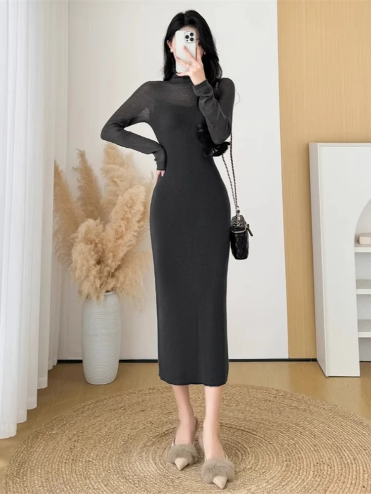 

French Style Women's Long Dresses Vestidos Elegant Solid Color Loose Party Long Sleeve Ladies Clothes Dress for Spring Summer