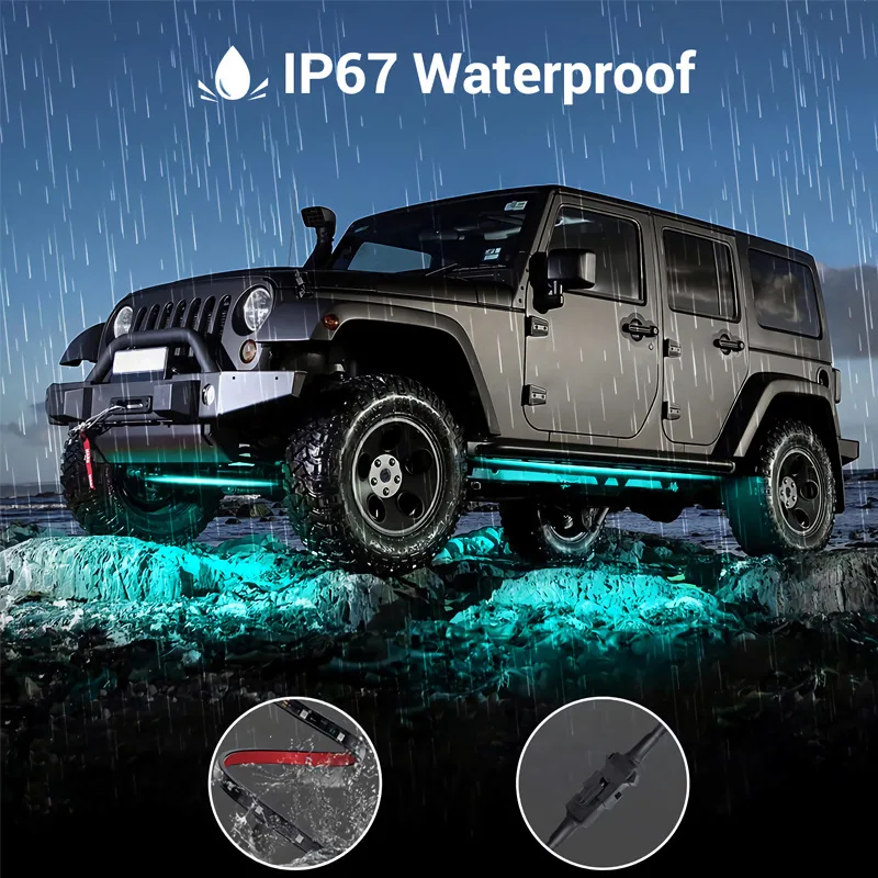 Waterproof Car Underglow Atmosphere Lamp Neon Accent LED Light Strip App/Remote Control RGB Auto Exterior Underbody Decorative