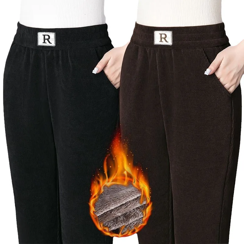 Autumn Winter Thickened Fleece Harlan Pants Women's Loose Casual Straight Leg Pants with Pockets plus Size Cross-Border