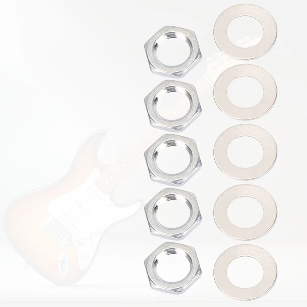 10 Sets Metal Jack Nut Silver Washers Included Guitar Output Jack Nut Guitar Input Jack Nut Guitar Replacement Parts