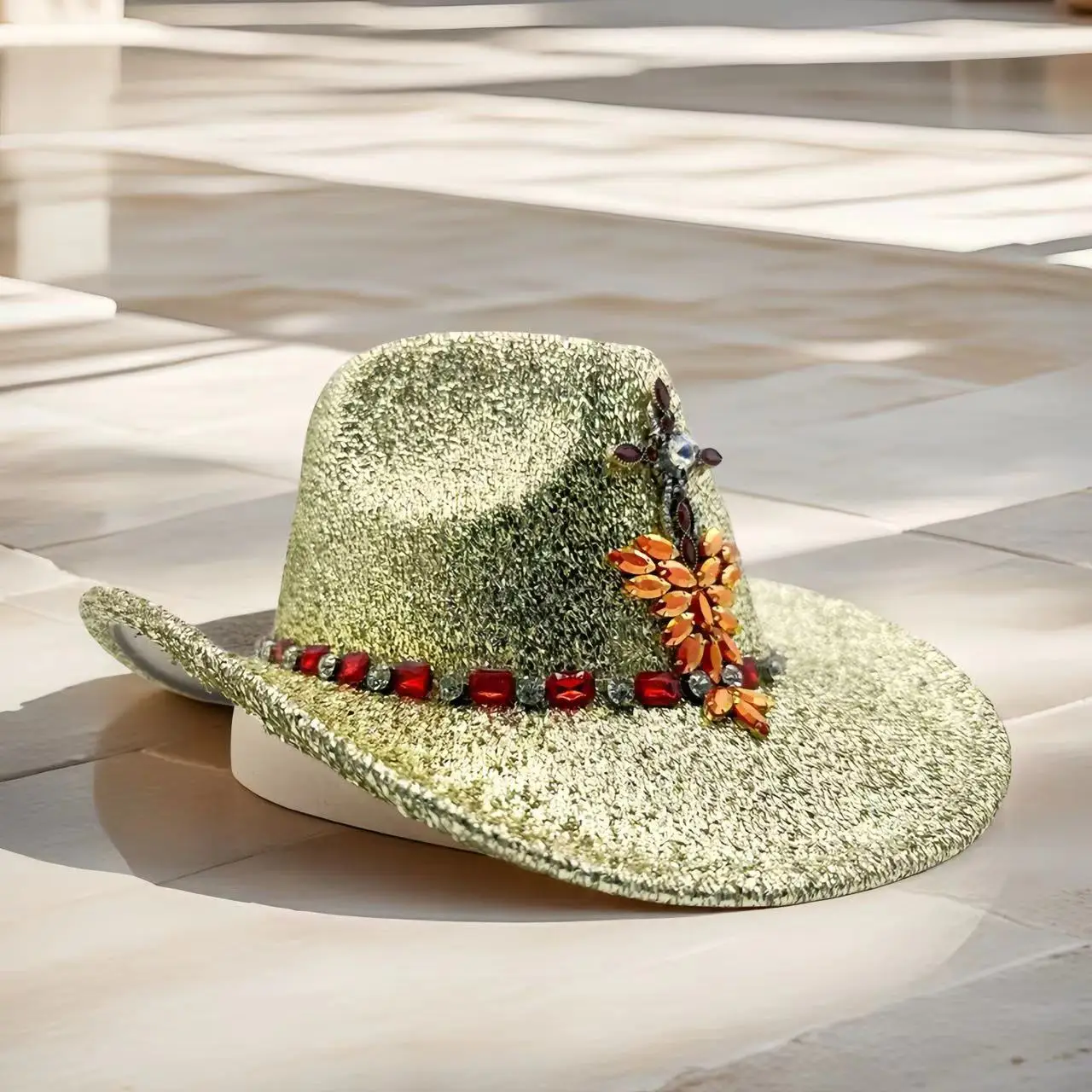 HongLuan gouden glitter kostuumhoed volwassene, cowboyhoeden strass voor dames, cowboy cosplay vrouwelijke accessoires en cowgirl pet