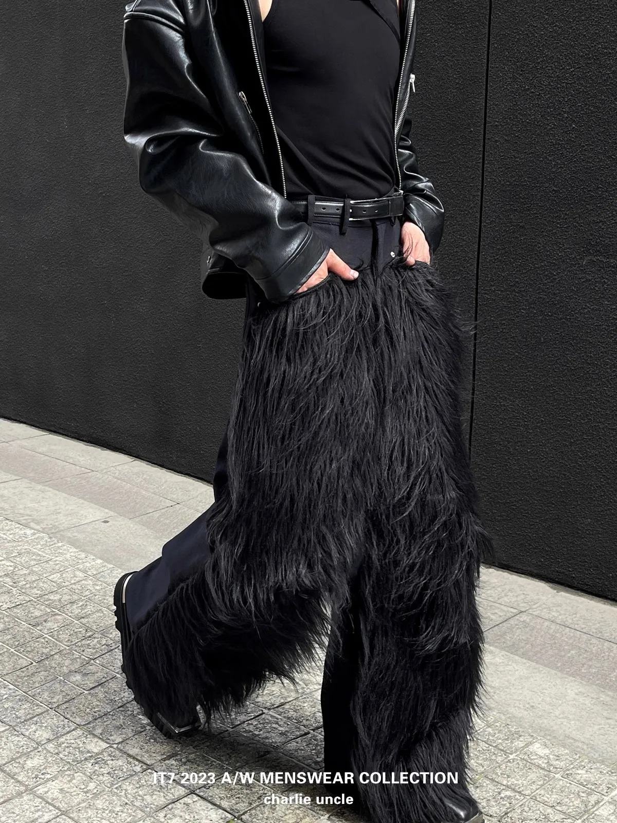 

Mauroicardi Autumn Winter Long Black Thick Warm Hairy Shaggy Faux Fur Wide Leg Pants for Mens Luxury Designer Clothes Streetwear