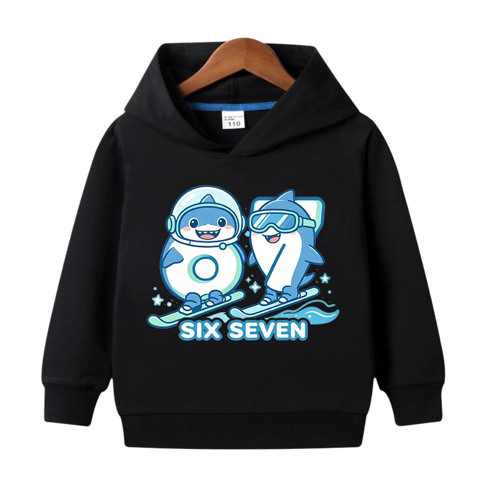 Daily Comfort Kids Hooded Sweatshirt Funny 67 Six Seven Letters Shark Style Print Boys Girls Autumn Long Sleeve Tops