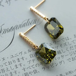 Simple Olive Green Stud Earrings for Women Real 925 Sterling Silver Original Vintage Earring High Quality Party Fine Jewelry