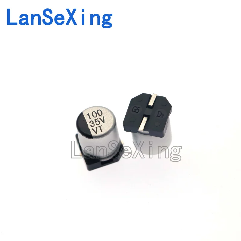 Capacitor eletrolítico de alumínio, SMD 35V, 100UF, 6,3*7,7mm, 6*7mm