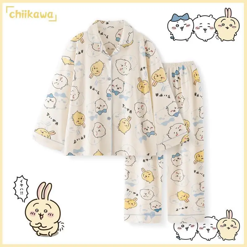 Anime Chiikawa T-Shirt and Shorts Pajamas Set Girls Cotton Homewear Hachiware Home Clothes Usagi Pants and Top Pijamas Set Gift