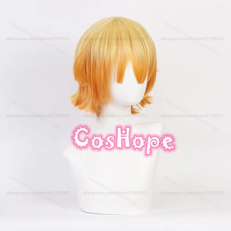Agatsuma Zenitsu شعر مستعار تأثيري أصفر برتقالي شعر مستعار مختلط أنيمي مقاومة للحرارة بيروكات صناعية لجميع القديسين كرنفال زي الحفلات #2