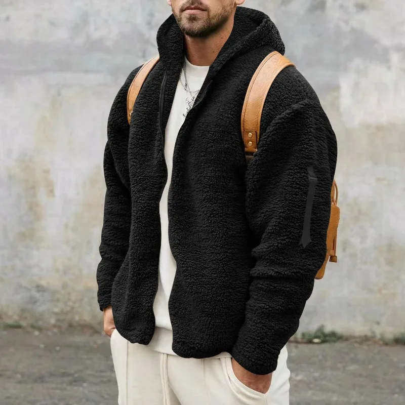 4 Colors Autumn and Winter New Men's Double Sided Arctic Velvet Warm Hooded Zipper Jacket for Outer Wear Home Hoodie