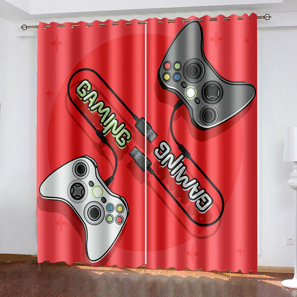 

Cortina De Ventana Cartoon Gamepad Printing Shading Living Room Curtain Cartoon Home Decor Bedroom Curtain Double Open