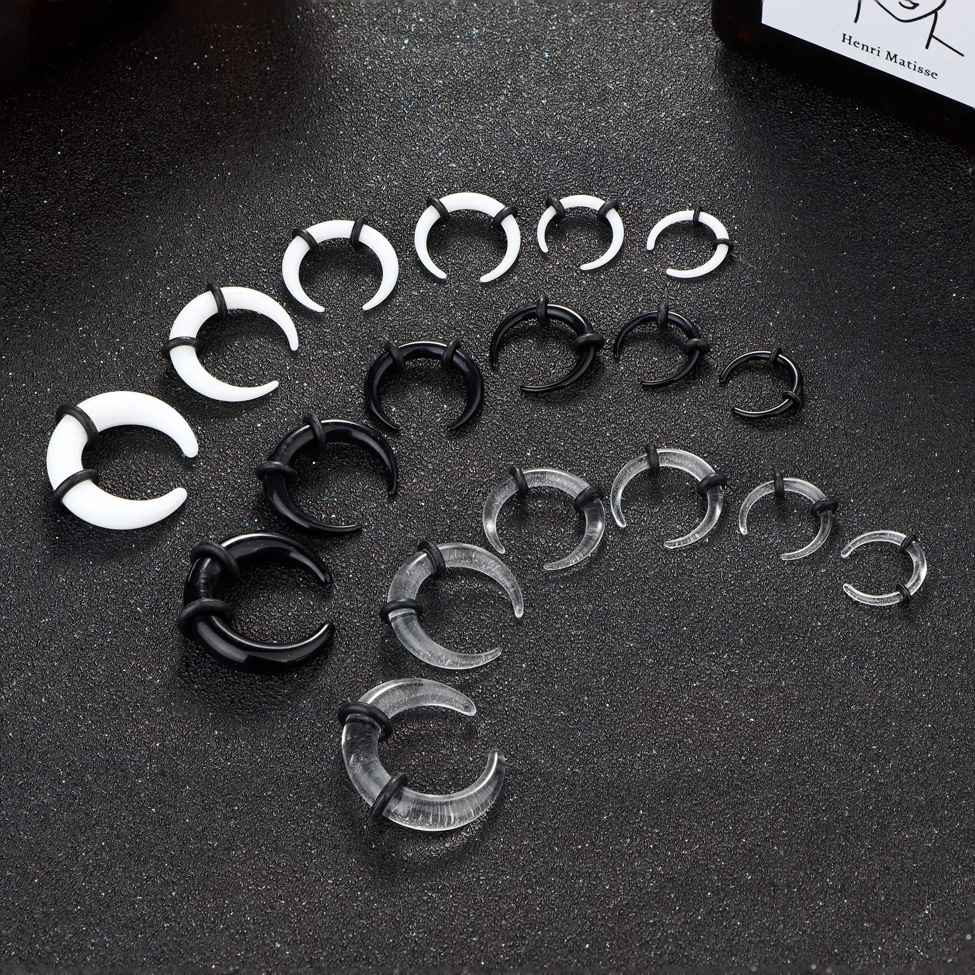 18Pcs 14G-4G Acrylic Pincher Tapers Septum Ring C Shape Buffalo Stretcher Expander with O-Rings Stretching Pierced Nose Ear