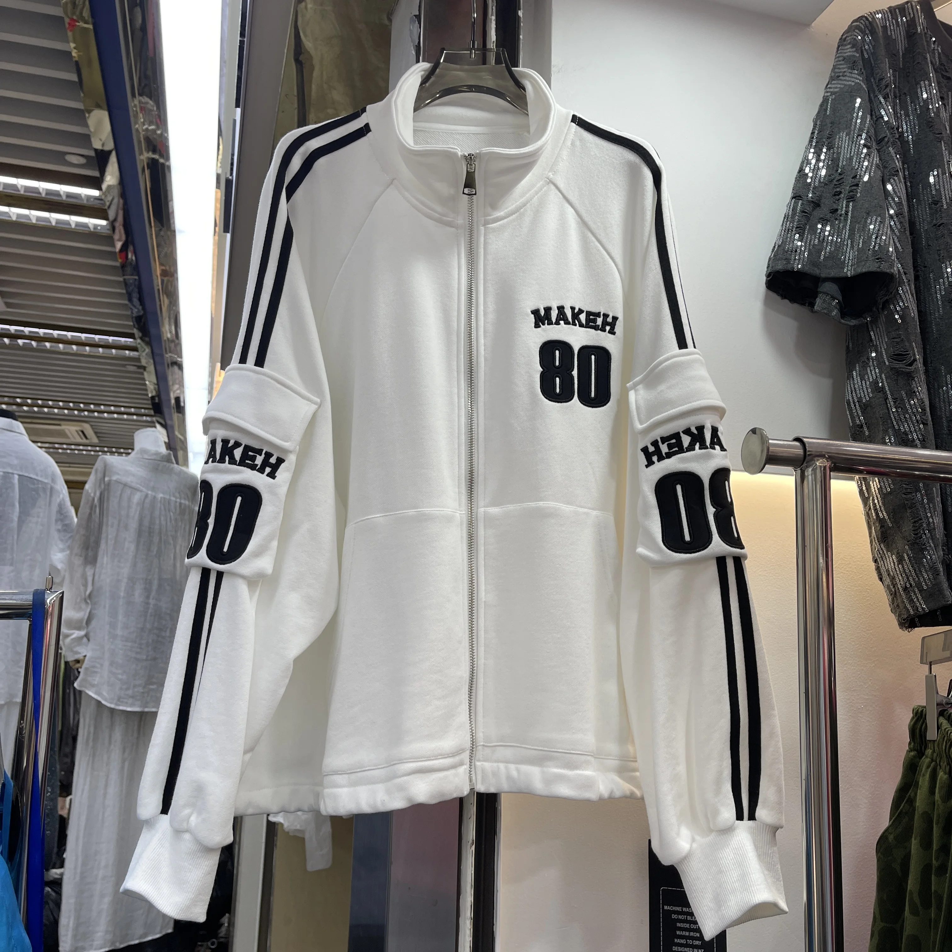 Korean Style Fashion Casual Retro Letter Embroidered Sweatshirt Long Sleeve Loose Versatile Zipper Jacket for Women Black Coat