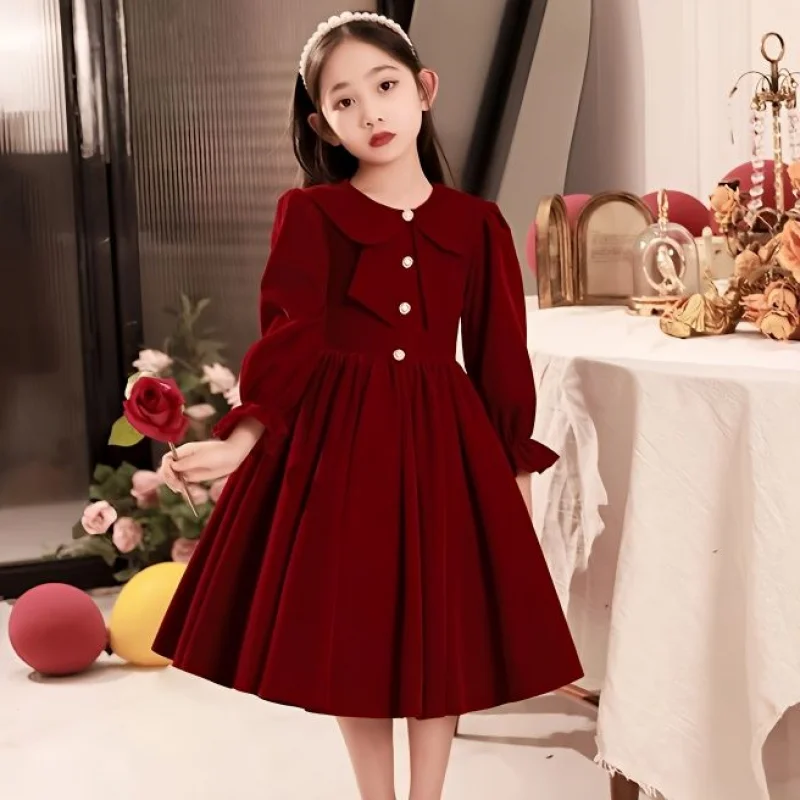 winter dresses juniors Red Winter Dresses For Juniors Burgundy Red Girl Dress Long Sleeve  Turn-down Collar Winter Autumn